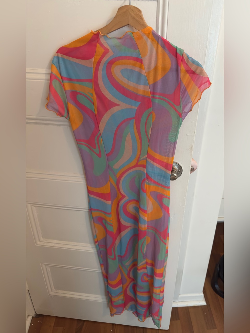 Sheer Multicolor Swirl Maxi Dress - Vibrant Pink & Orange